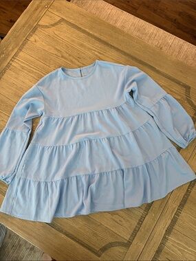 Kids Long Sleeve Tiered Tunic Dress- Light Blue